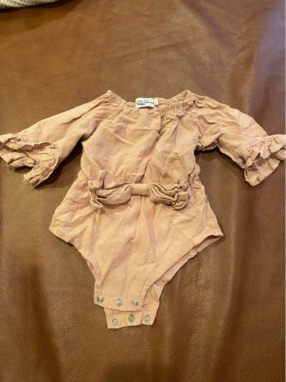Girls Mauve Long Sleeve Romper with Front Tie